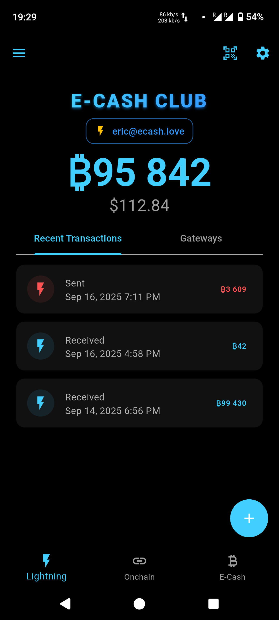 Ecash app lightning receive screen